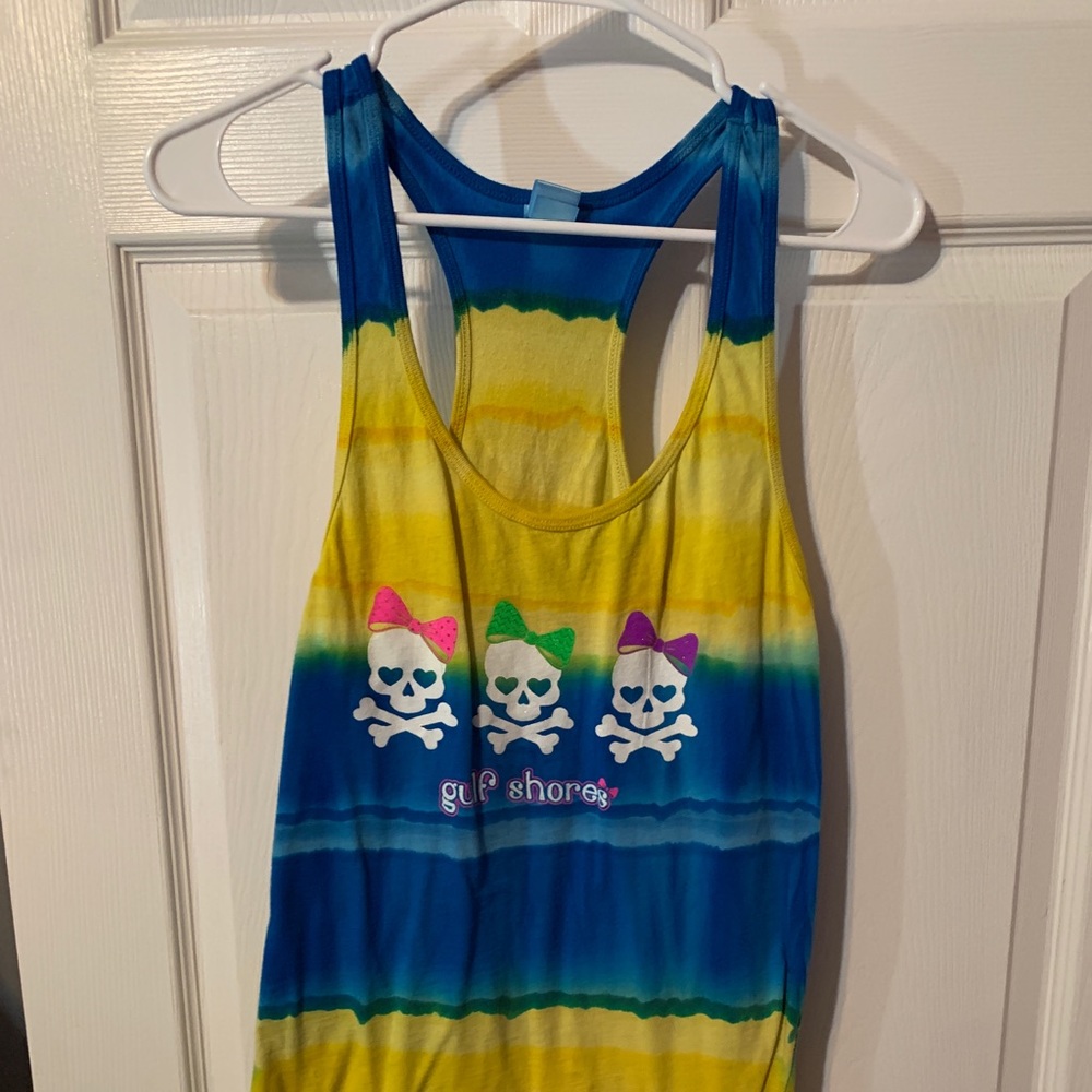 Women’s tie dye gulf shores tank top.